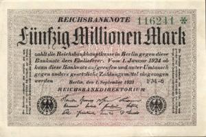 Német Birodalom / Weimari Köztársaság 1923. 50.000.000M (3x) variáns fehér papíron, Hakensterne vízjellel T:I,I-