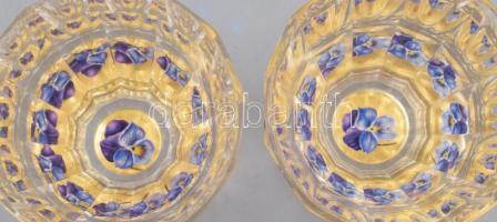 cca 1900 Bohemia 2 darab ún. kaleidoszkóp pohár. Alján festett mintás fazettált üveg, hibátlan, jelz...