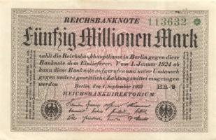 Német Birodalom / Weimari Köztársaság 1923. 50.000.000M (3x) variáns fehér papíron, "Hakenstern...