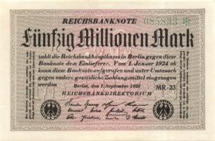 Német Birodalom / Weimari Köztársaság 1923. 50.000.000M (3x) variáns fehér papíron, "Hakenstern...