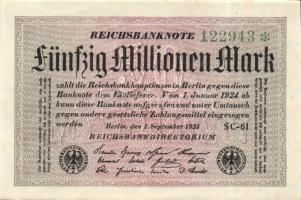 Német Birodalom / Weimari Köztársaság 1923. 50.000.000M (3x) variáns fehér papíron, "Hakensterne" vízjellel T:I,I-