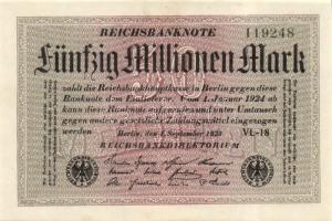 Német Birodalom / Weimari Köztársaság 1923. 50.000.000M (3x) variáns fehér papíron, "Hakenstern...