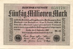 Német Birodalom / Weimari Köztársaság 1923. 50.000.000M (2x) variáns fehér papíron, "Ringe" vízjellel T:I,I-