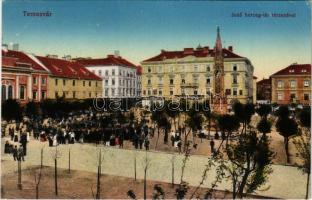 1917 Temesvár, Timisoara; Jenő herceg tér, Rukavina emlékmű, piac. Vasúti levelezőlapárusítás 3-1916. / square, monument, market