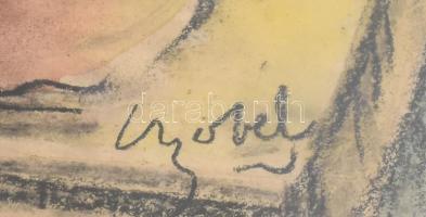 Czóbel jelzéssel: Csendélet. Vegyes technika, papír. Dekoratív, üvegezett fakeretben. 39,5×33 cm