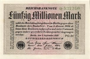 Német Birodalom / Weimari Köztársaság 1923. 50.000.000M (2x) variáns fehér papíron, "Ringe&quot...