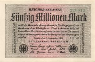 Német Birodalom / Weimari Köztársaság 1923. 50.000.000M (2x) variáns fehér papíron, Gitter mit 8 vízjellel T:I,I-