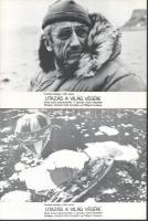 cca 1989 előtt készült ,,Utazás a világ végére - Cousteau kapitány a Déli-sarkon&quot; című francia film jelenetei és szereplői, 8 db produkciós filmfotó (vitrinfotó, lobbyfotó) nyomdatechnikával sokszorosítva kartonpapírra, egyoldalas nyomással, a használatból eredő (esetleges) kisebb hibákkal, 18x24 cm