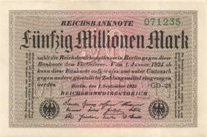 Német Birodalom / Weimari Köztársaság 1923. 50.000.000M (2x) variáns fehér papíron, "Gitter mit...