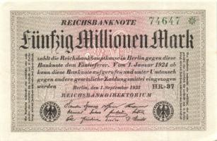 Német Birodalom / Weimari Köztársaság 1923. 50.000.000M (2x) variáns fehér papíron, "Hakenstern...