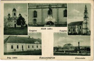 1949 Kunszentmárton, Templomok, Hősök szobra, Polgári iskola, Fő tér (EK)