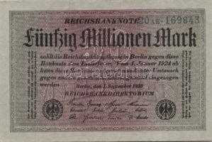 Német Birodalom / Weimari Köztársaság 1923. 50.000.000M (3x) variánsok szürke papíron, hatjegyű sors...