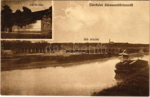 1913 Sárszentlőrinc (Paks), Petőfi ház, Sió részlet, fatelep