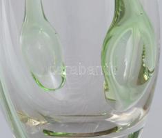 Cseh száldíszítéses üveg váza fújt, , 
anyagában színezett, hibátlan, 21 cm