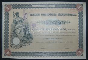 1926. "Belvárosi Takarékpénztár Részvénytársaság" részvénye 50P-ről, szelvényekkel