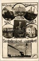 1940 Szatmárnémeti, Satu Mare; Római katolikus főgimnázium, székesegyház, Pannonia szálloda, Református templom és főgimnázium, Horthy Miklós kormányzó, &quot;Szatmárnémeti visszatért!&quot; / Catholic grammar school, cathedral, hotel, Calvinist church and grammar school, Regent Horthy. Foto Kósa photo (EK)