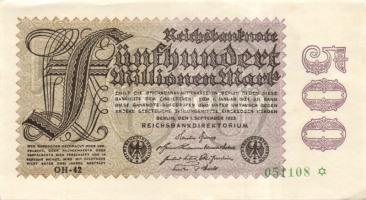 Német Birodalom / Weimari Köztársaság 1923. 500.000.000M variáns Hakensterne vízjellel T:I-