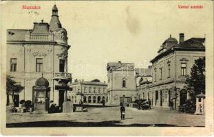 1913 Munkács, Mukacheve, Mukacevo; Városi színház, Iczkovics József üzlete, órás és éskzerész / theatre, shops (ázott / wet damage)