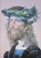 Hollóházi Szász Endre festményével díszített porcelán kép, 14x18 cm. Matricás, jelzett, keretben 41x...