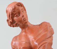 Tóth Valéria (1943- ): Ruháját gyűrő lány .terrakotta, jelzett, hibátlan, m: 28 cm sz: 28 cm