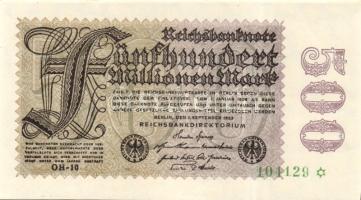 Német Birodalom / Weimari Köztársaság 1923. 500.000.000M (3x) variáns "Sterne mit einem S darin" vízjellel, egymás utáni sorszámokkal T:I