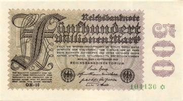 Német Birodalom / Weimari Köztársaság 1923. 500.000.000M (3x) variáns "Sterne mit einem S darin...