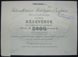 1923. "Pestszentlőrinczi Parkétgyár és Gőzfűrész Részvénytársaság" részvénye 5000K-ról, szelvényekkel