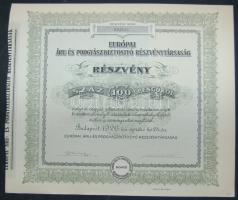 1926. "Európai Áru- és Podgyászbiztosító Részvénytársaság" részvénye 100P-ről, szelvényekkel