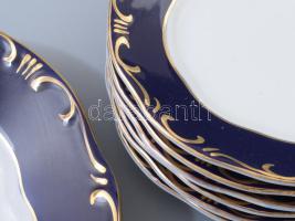 Zsolnay Pompadour mintás süteményes készlet. Jelzett, teljes, hibátlan, d: 23,5 cm