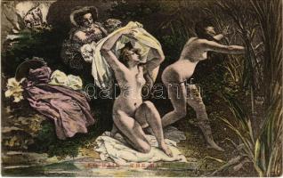 Le Bain / The Bath. Erotic nude lady art postcard