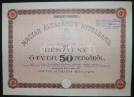1926. "Magyar Általános Hitelbank" 5 részvénye 50P-ről, szelvényekkel
