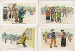 6 db RÉGI magyar humoros lóversenyes képeslap vegyes minőségben / 6 pre-1945 Hungarian postcards in mixed quality: horse race humour