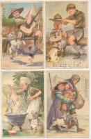 4 db RÉGI Cserkész Levelezőlapok képeslap Márton Lajos grafikáival / 4 pre-1945 Hungarian scout art postcards