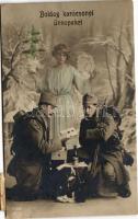 1919 Boldog karácsonyi ünnepeket / WWI K.u.K. military Christmas greeting, soldiers with angel (EK)