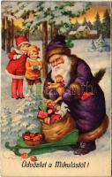 Üdvözlet a Mikulástól! / Christmas greeting with Saint Nicholas and toys. Rokat 1375. (EK)