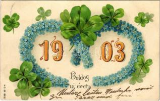 1902-1903 Boldog Újévet! / New Year greeting art postcard with clovers. litho (EB)