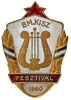 1960. "BM. KISZ Fesztivál 1960" aranyozott, zománcozott bronz jelvény T:XF