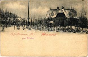 1899 (Vorläufer) Mariánské Lázne, Marienbad; Café-Restaurant Alm im Winter / café and restaurant in winter (EK)