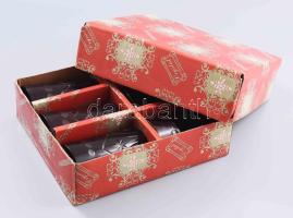 Bordó kristály borospohár szett, 6 db, csiszolt mintával, jelzés nélkül, eredeti dobozában, m: 11,5 ...