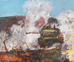 Bánfi jelzéssel: Tank. Olaj, karton. 25x30 cm