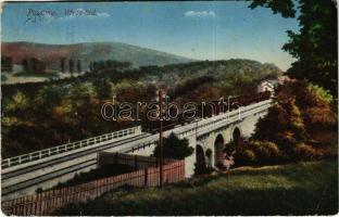 1916 Pozsony, Pressburg, Bratislava; Vörös vasúti híd, gőzmozdony, vonat / Rothe Brücke / Cerveny most railway bridge, locomotive, train (fl)