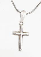 Ezüst(Ag) kígyó nyaklánc kereszt medállal, jelzett, h: 42-46 cm, 2,3×0,9 cm, nettó: 4,4 g