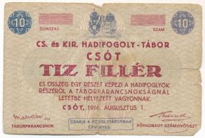 Csót / Hadifogolytábor 1916. augusztus 1. 10f számozás és aláírással nélkül T:VG szakadás Adamo HHC-1.1