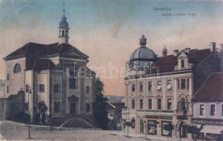 Benesov church, Hotel Posta and the pub of Benesov brewery (Rb)