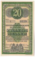 Sopronnyék / hadifogolytábor 1916. 20f arab sorozat- és sorszámmal T:AU Adamo HHP-1.3