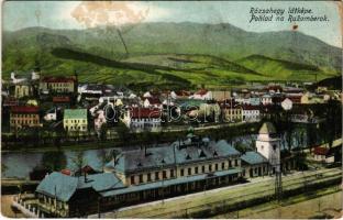 1917 Rózsahegy, Ruzomberok; vasútállomás. Valuch János kiadása / railway station + &quot;M. kir. rokkantkórház Rózsahegy&quot; (fl)