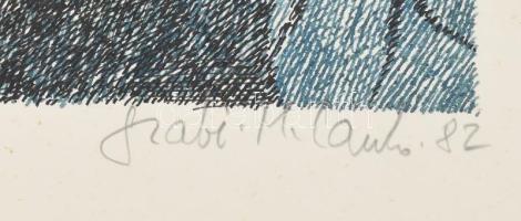 Szabó-M. László (1946-): Naplement-e? (1982). Színes tus, toll, papír, jelezve jobbra lent. Lap alja...