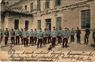 1903 Csáktornya, Cakovec; laktanya udvara katonákkal. Fischel Fülöp kiadása / military barracks, soldiers (Rb)