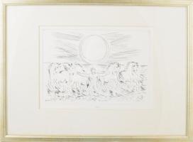 Borsos Miklós (1906-1990): Négy paripa és férfi. Rézkarc, papír, jelzett a karcon és a hátoldalán bé...