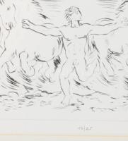 Borsos Miklós (1906-1990): Négy paripa és férfi. Rézkarc, papír, jelzett a karcon és a hátoldalán bé...